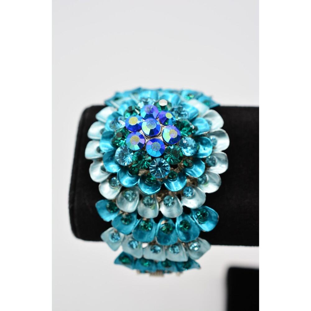 Blue Crystal Statement Bangle Bracelet Silver Spa… - image 2